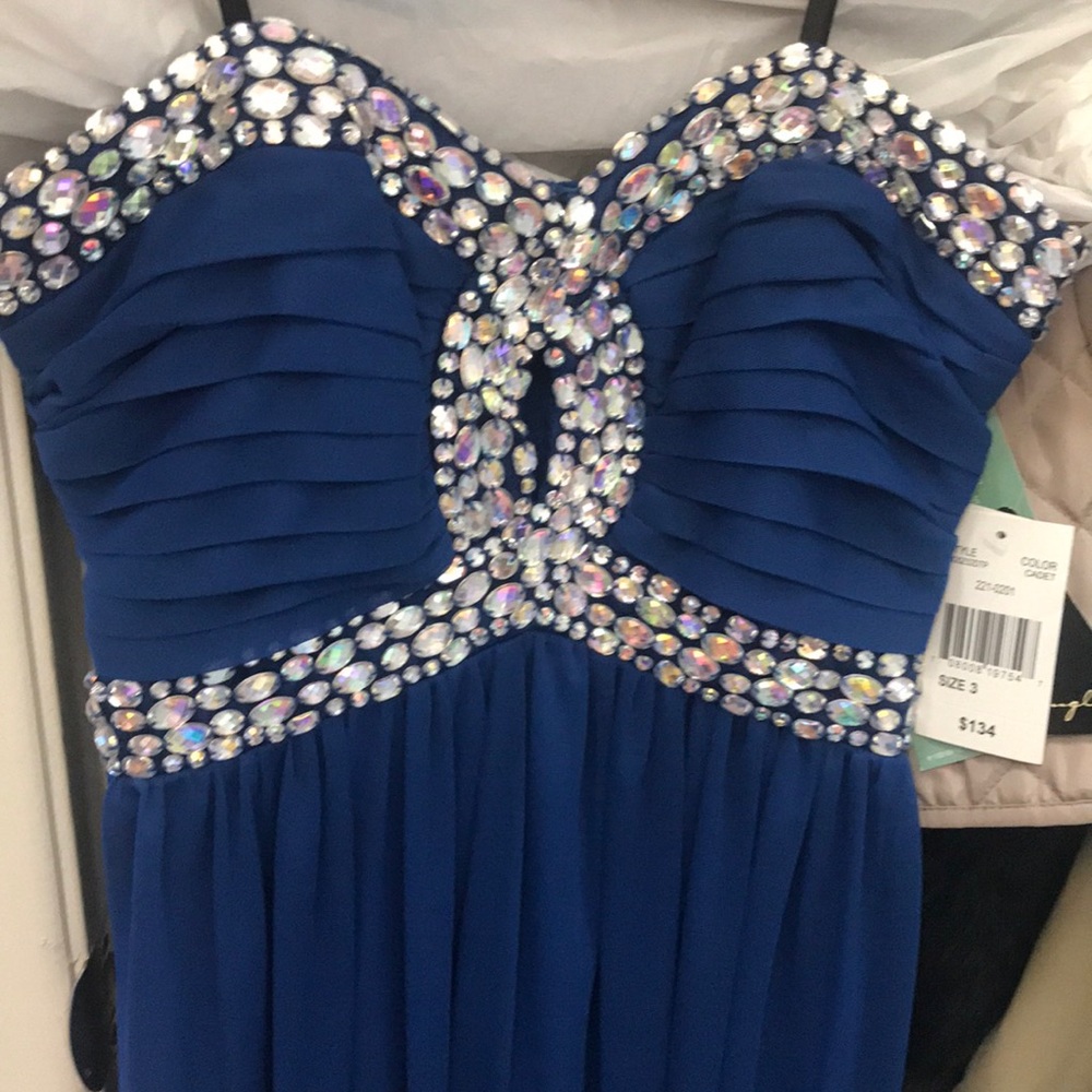 Cóctel dress, blue with rhinestones ,